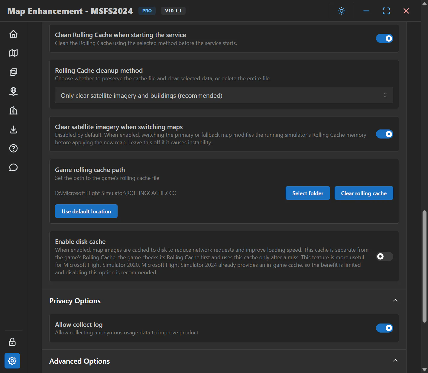 Rolling Cache and application disk-cache settings